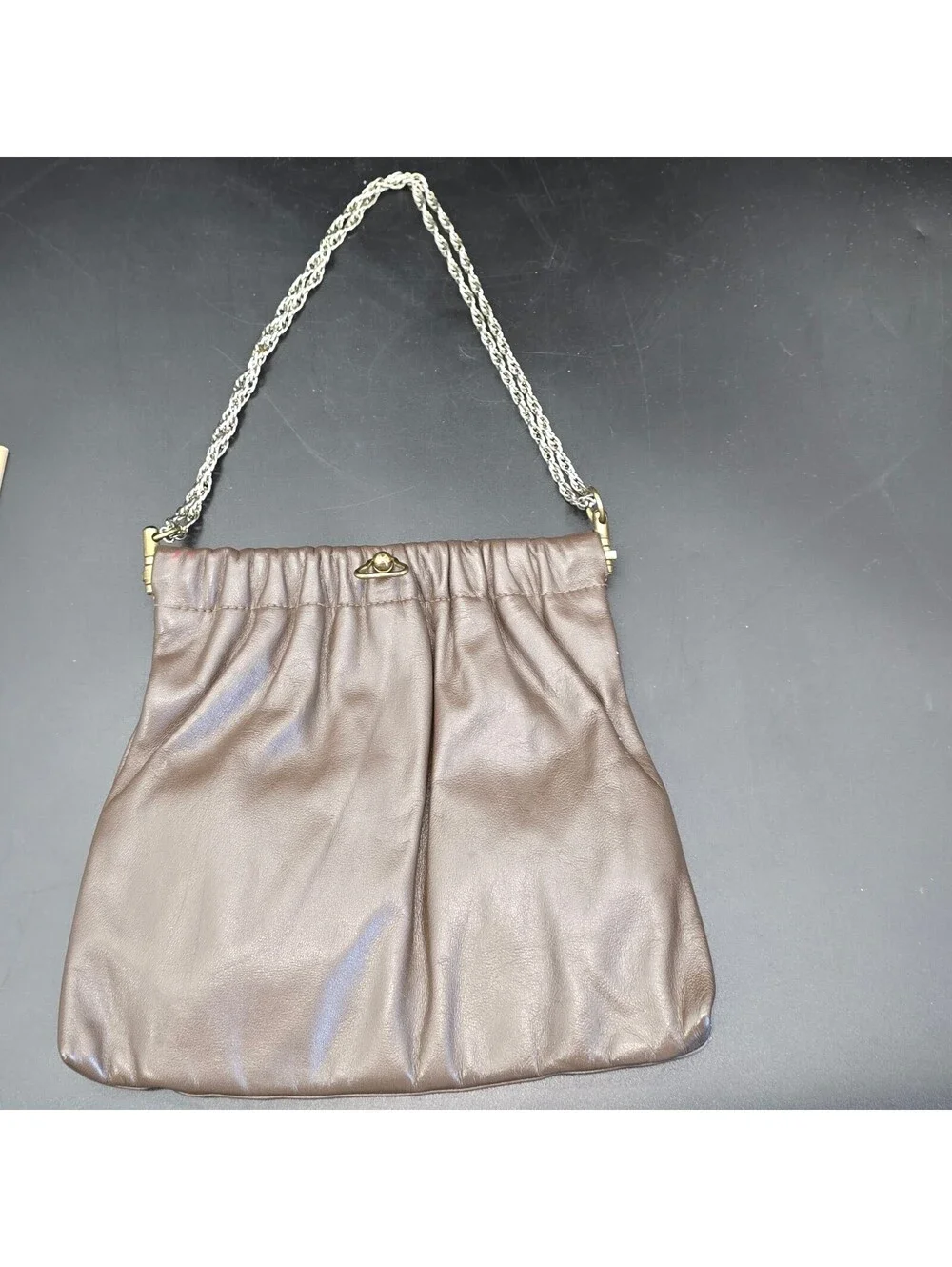 Vintage Ruched Chocolate Faux Leather Chain Pouch Bag